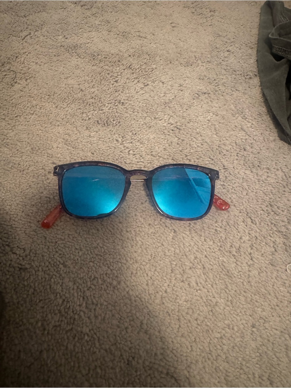 Blue Mirrored Lens Sunglasses with Red Temple Tips